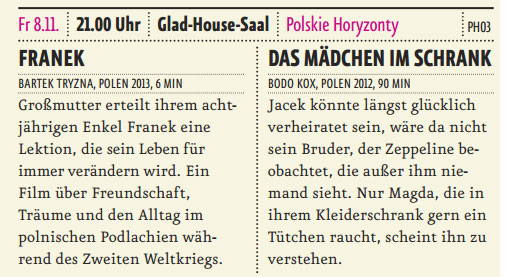 FilmFestival Cottbus 2013/ Franek i Dziewczyna z szafy